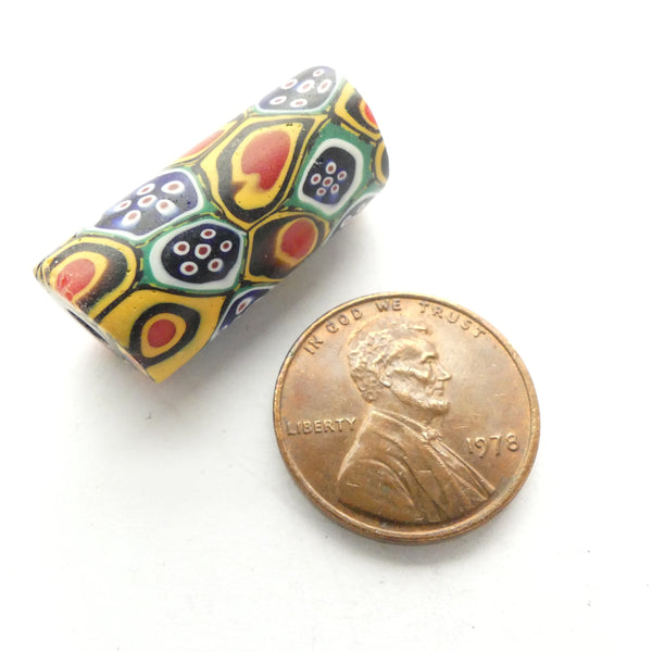 Millefiori, Antique Venetian Trade Beads, Multicolor, 26x11mm, Sold Individually