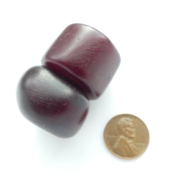 African Amber, Dark Reddish, Short Cylinder and Irregular Oblate, Set of 2