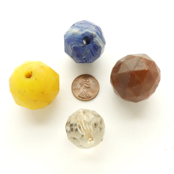Bohemian Antique Glass Imitations of Idar-Oberstein Faceted Stone Beads, Collector Set of 4