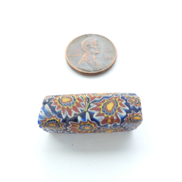 Millefiori Antique Trade Bead, Square Cross-Section, Multi-color Chevron Pattern. 27x9mm