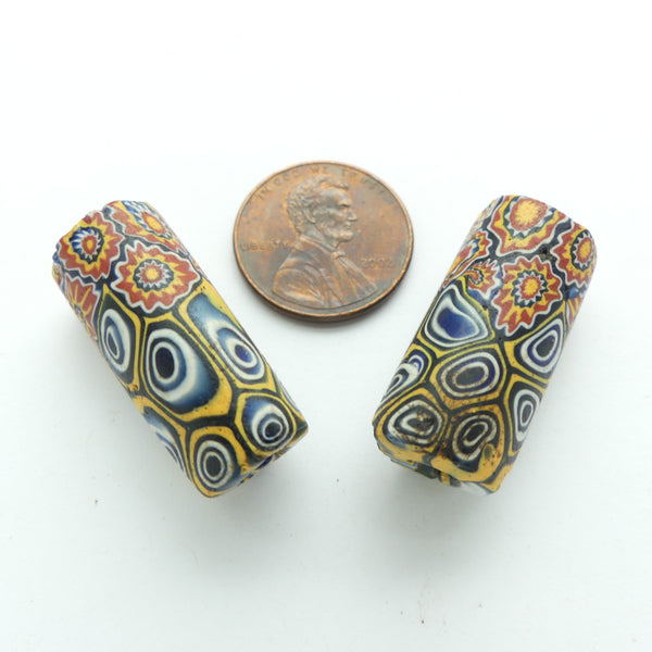 Millefiori Antique Venetian Trade Beads, Stunning Two Pattern Blend, Matched Set of 2