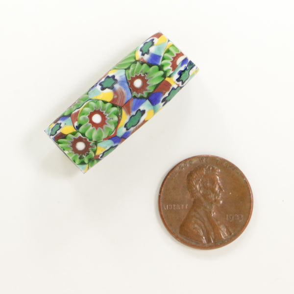 Millefiori Antique Venetian Trade Bead, Chevron and Flower Designs Combined, 31x12mm