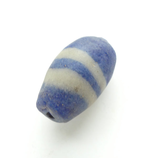 Powderglass, Large Blue and White Oval Beads with White Stripes, 45mm long