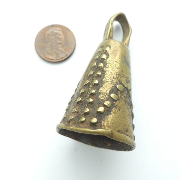 Brass Bell, Vintage African for Livestock, Possibly Fulani, No Clapper, 59mm Long with Loop