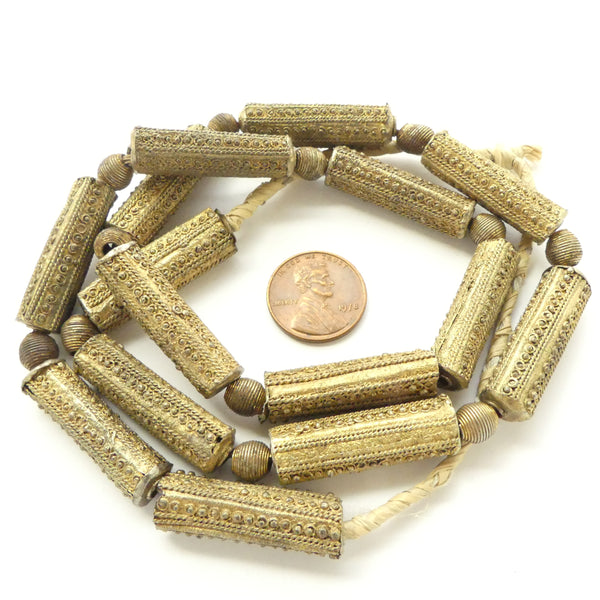 Brass, Yoruba Strand from Nigeria, Rare Fine Wirework & Granulation, 22-inch Strand