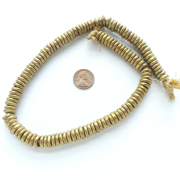 Brass Rings, Nigeria, Medium Size 9mm Diameter, 3mm Thick, on 16 inch Strand