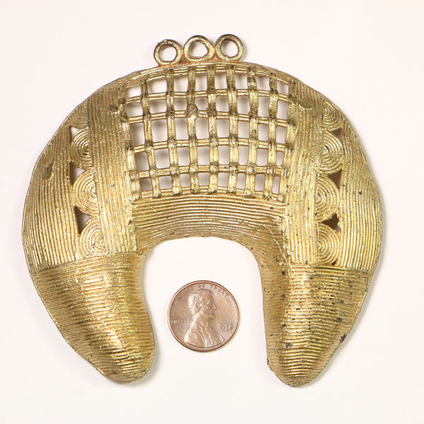 Brass, Gold Plated, Extra Larpe Pendant in Shape of a Traditional House, 4x4 inches