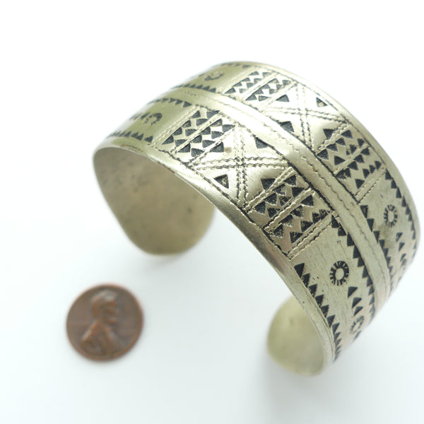 Bracelet, Silver with Geometric Designs from Morocco, 27mm Wide, Slightly Adjustable