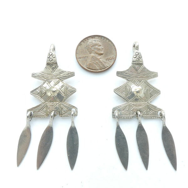 Moroccan Silver, Small Tuareg Pendants with Dangles, 50mm Long, Sold Individually