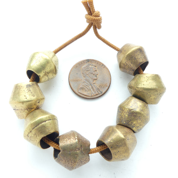 Brass, Large Hole Vintage or Antique Bicones, 12x12 to 14x14mm, Sold as Set of 8