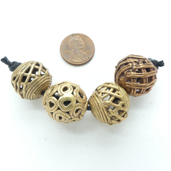 Brass, Lost Wax Cast From Ghana, Designer/Collector Set of 4 Beads, Each 20mm Diameter