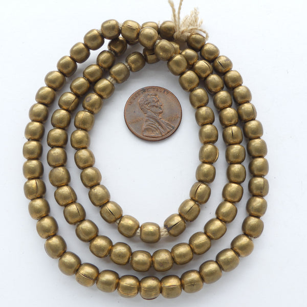 Brass, Rounded 6mm Smooth Beads, Ethiopian, on 23-inch Strands