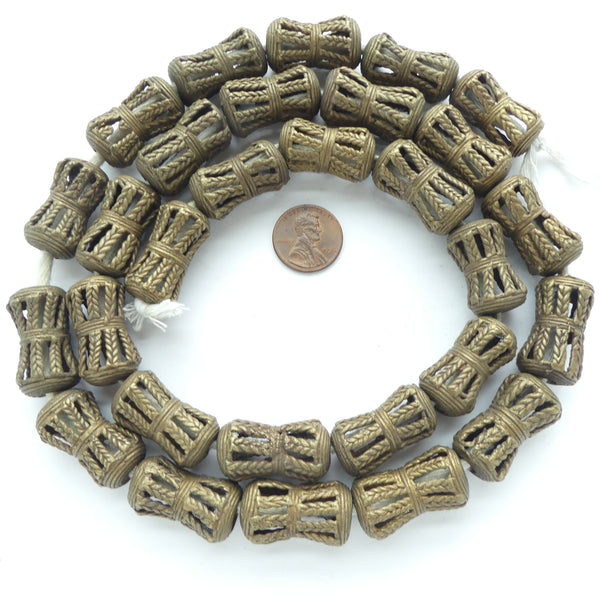 Brass, Lost Wax Cast, Openwork Drum Shape, 26x14mm at Widest, Sold Individually