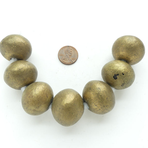 Brass, Vintage Large Oblate Thick Walled, but Hollow Beads, 24x27mm with Slight Variations