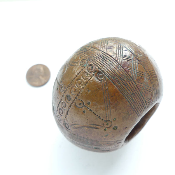 Copper, Extra Large "Currency Ring" Covered with Fine Geometric Designs, 2.25" Diameter