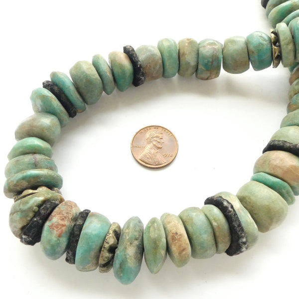 Moroccan Amazonite Beads Necklace, Antique, 21 Inches Long
