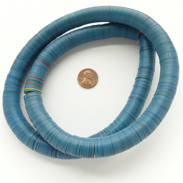 Vinyl Heishi, 14mm Diameter, Blue on 20-inch Strand