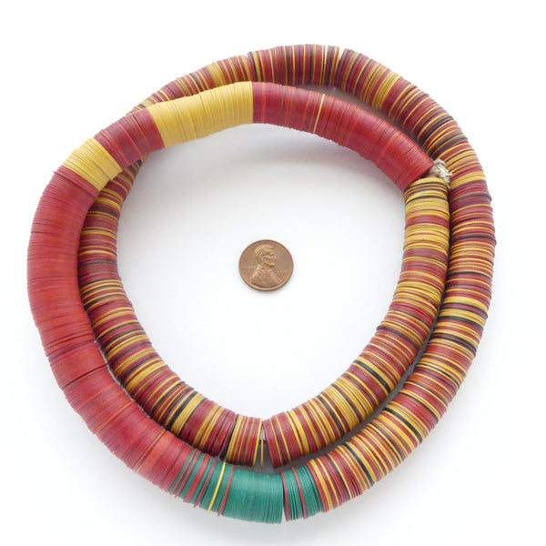 Vinyl Heishi, 14mm Diameter, Red/Amber/Black Mix and More on a 32-inch Strand