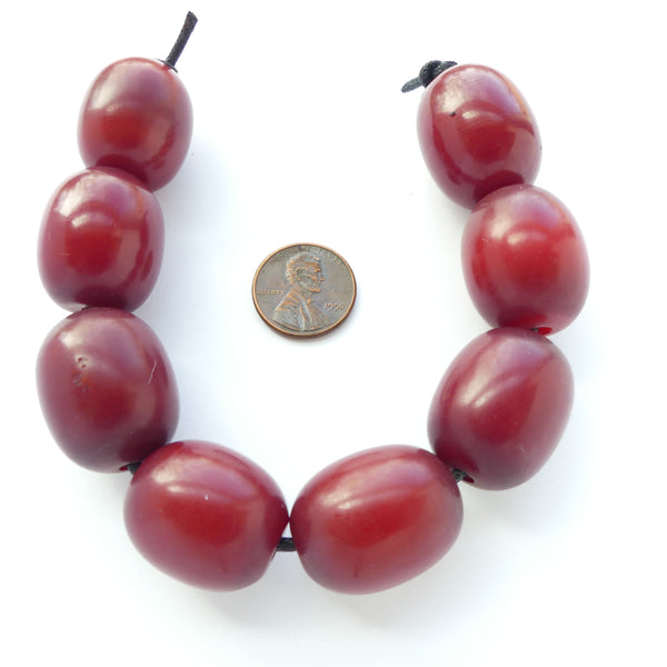 Red Amber, Vintage East African, Oval 27x20mm, Strand of 8