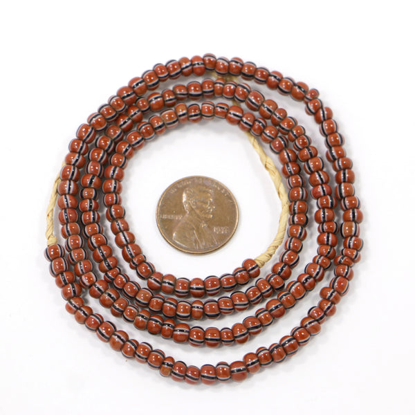 Seed Beads, Vintage, Brown with Black & White Stripes, 4mm Diameter, 23" Strand