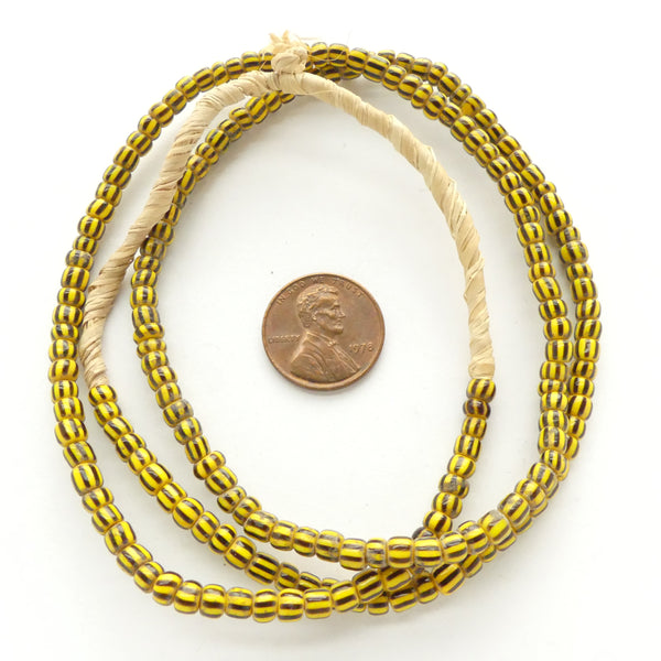Striped Seed Beads, Antique, Black on Yellow, 3.5mm on 22-inch Strand