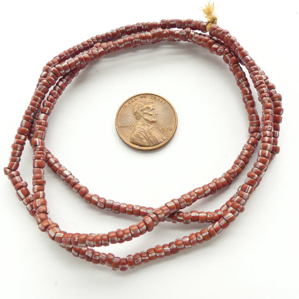 Striped Seed Beads, Antique, Brown with White & Black, 3mm on 22-inch Strands