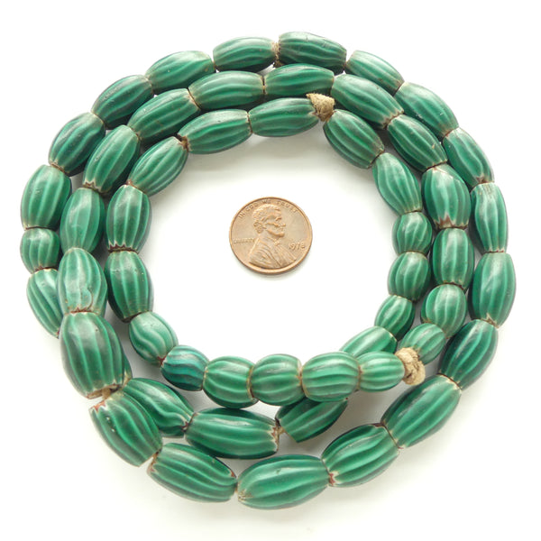 Chevrons, Vintage Venetian Teal Green, Ex-Large Watermelon Beads on 29-inch Strand