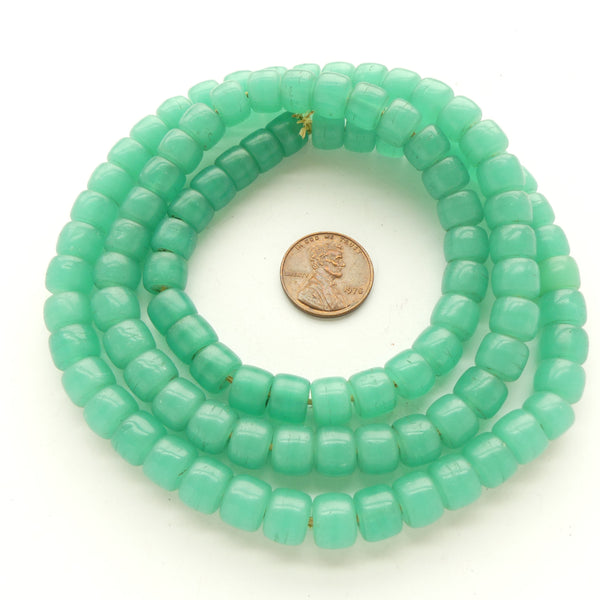 Czech Molded Glass Beads, Semi-Opaque Short Barrels 7x9mm on 28-inch Strand