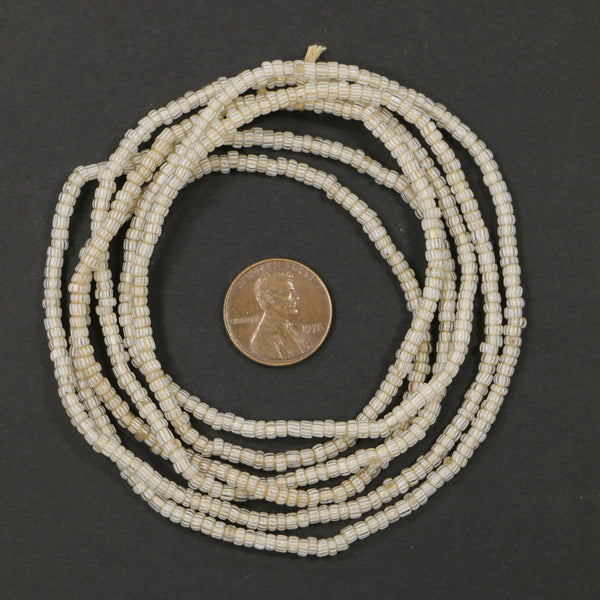 Gooseberry, Tiny Antique Venetian Glass, White Stripes on Clear, 2-3mm on X-Long 48" Strand