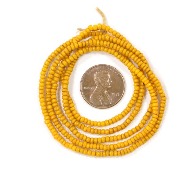 Seed Beads, Rare Antique Mustard Color, 2mm Diameter on 25-inch Strand