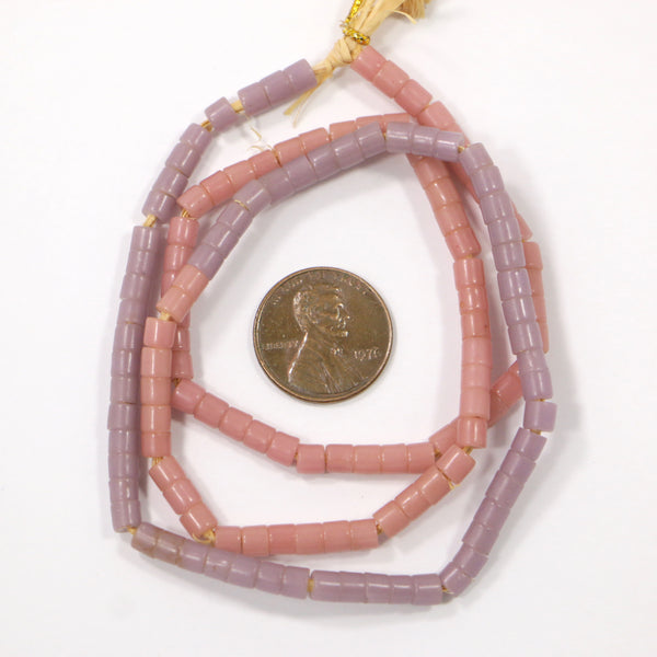 Small African Strands, Tubuilar Rare Pink and Lavender Colors, 3x4mm on 20-inch Strand