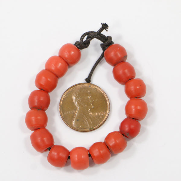 Red-Orange Vintage Molded Prosser Beads, Round 8mm Diamter, Sold in Sets of 15