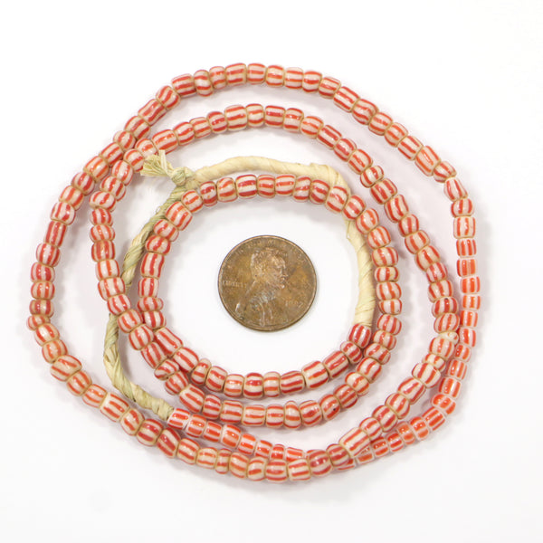 Seed Beads, Vintage, Red and White Stripes, 4mm Diameter on 24 " Strand