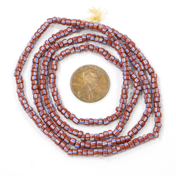 Seed Beads, Vintage, Brown/Blue & White Stripes, 3mm Diameter, 24" Strand