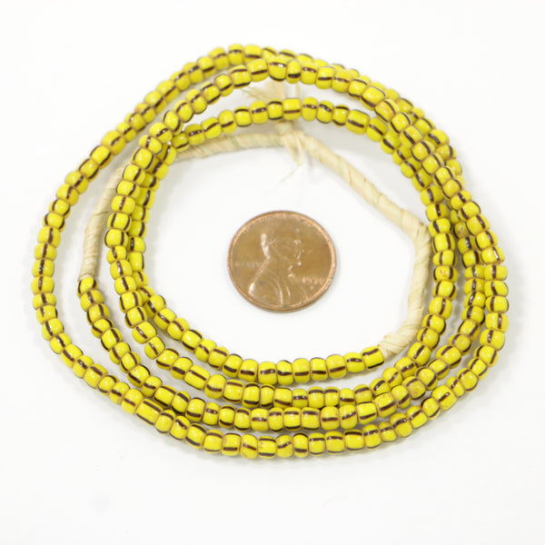Seed Beads, Vintage, Yellow with Black Stripes, 4mm Diameter, 24" Strand