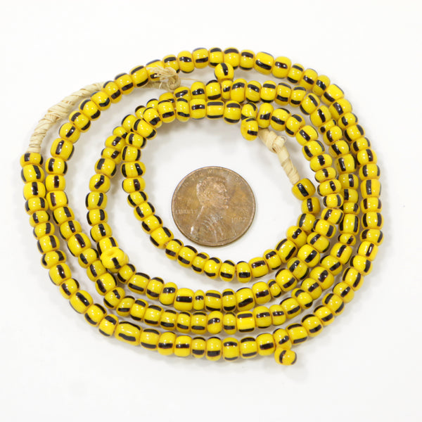 Seed Beads, Vintage, Yellow with Black Stripes, 5mm Diameter, 24" Strand