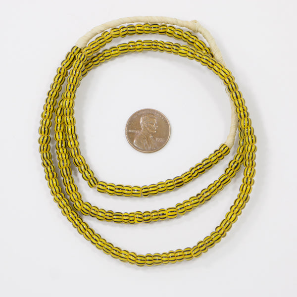 Seed Beads, Vintage, Yellow with Black Stripes, 5mm Diameter, 25" Strand