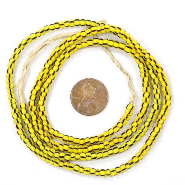 Seed Beads, Vintage, Yellow with Black Stripes, 4mm Diameter, 24" Strand