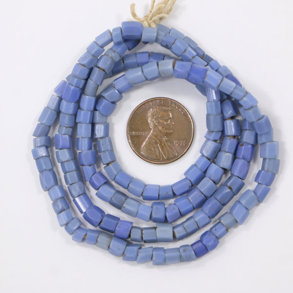 Russian Blue Faceted Antique Bohemian Light Blue Beads with Large Holes, 6x4mm on23-inch Strand