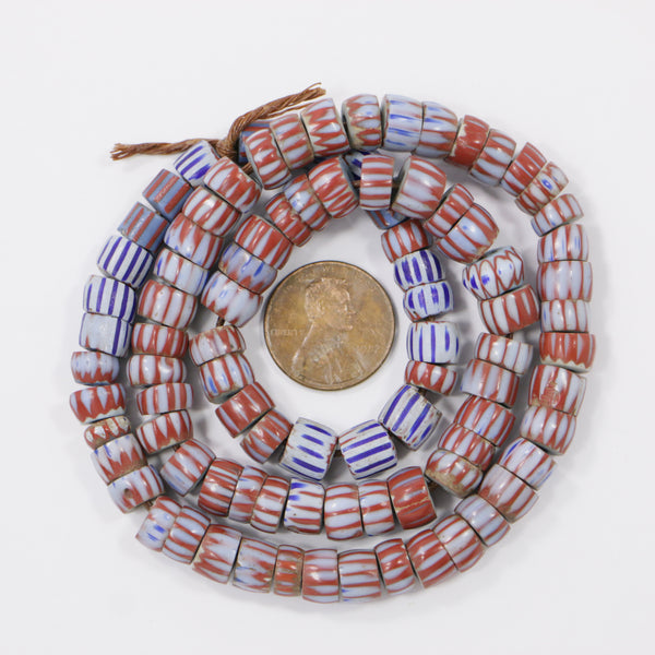 Chevron Variation called Awale (Awalleh) Light Blue & Brown, 5x8mm on 18" Strand