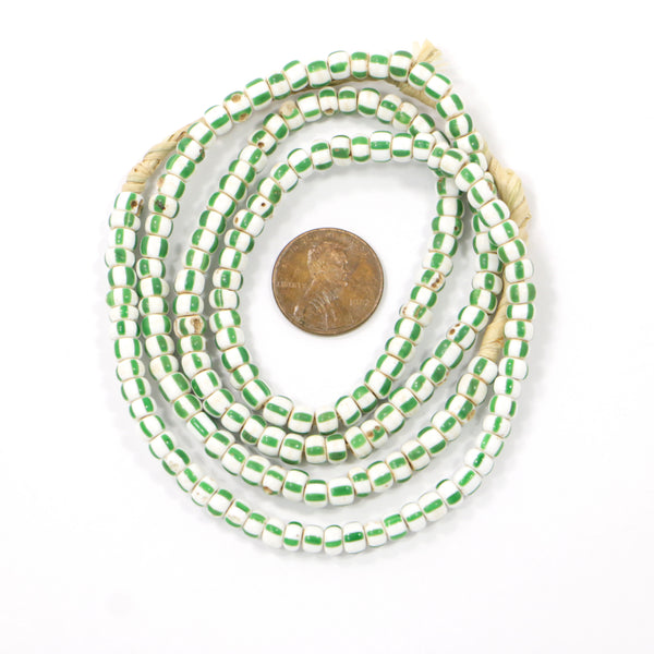Seed Beads, Vintage White with Green Stripes, 5mm Diameter on 24-inch Strand