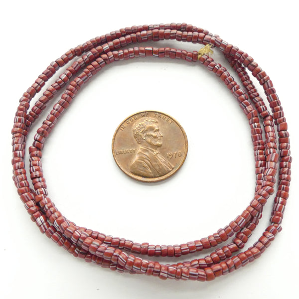 Striped Seed Beads, Antique, Tiny Brown Beads with Black & White Stripes, 2.5mm, 22-inch Strand