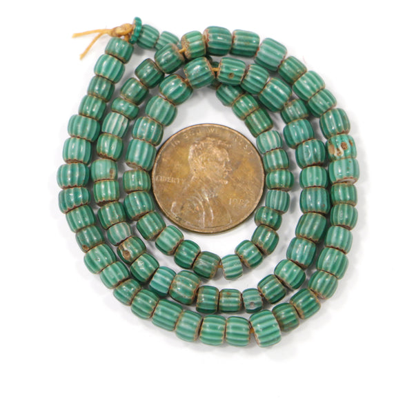 Watermelon Beads, Teal, Oblate 3x4mm to 4x5mm on Short 14-inch Strand
