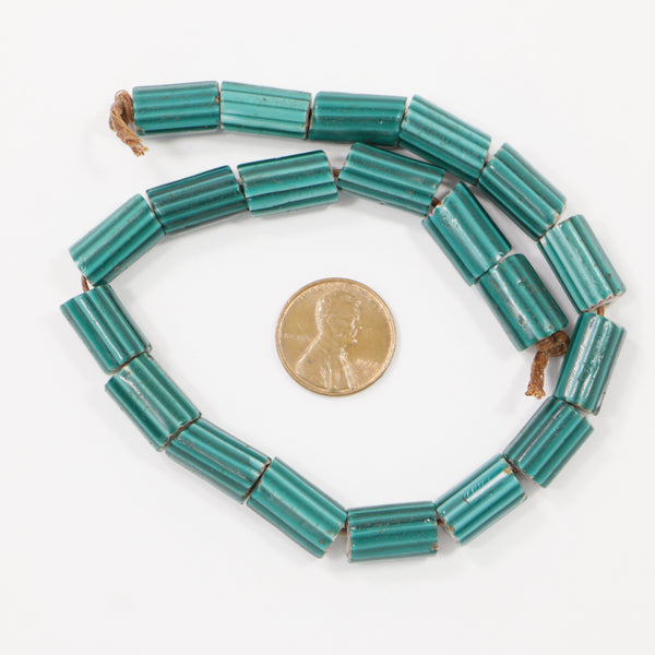 Watermelon Beads, Teal, Cylindrical Shape About 15x8mm, Strands of 20 Beads