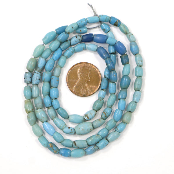 Turquoise Antique Blue-Green Glass Beads, 6x4mm on 24-inch Strands