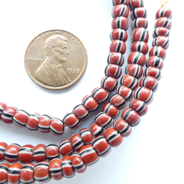 Striped Vintage Venetian Glass, Rounded 5mm Beads on 22-inch Strands