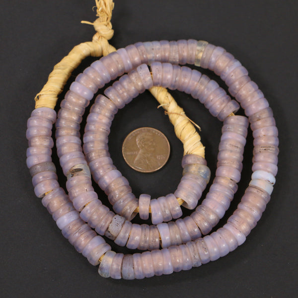 Dutch, Antique Glass, Slices, Clear Glass with Slight Purple Tint, 4x10mm on 24-inch Strand