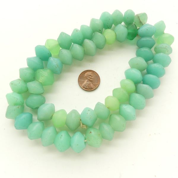 Vaseline Beads, Rare Antique Sea Foam Blue-Green Color, 24-inch Strand