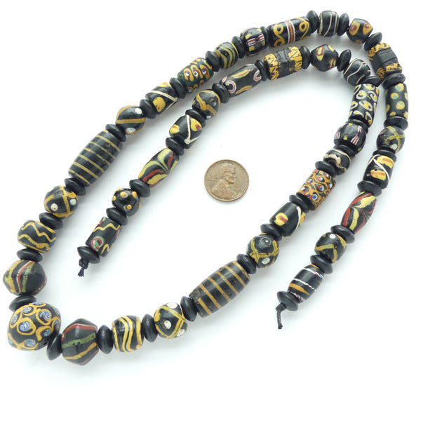Lampwork, Antique Venetian Curated and High-Graded Strand of Black Beads