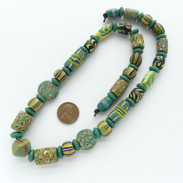 Lampwork, Antique Venetian, Curated and High-Graded Green Beads